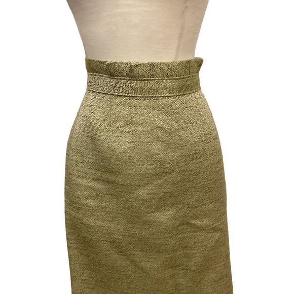 Classiques Enrier Pencil Skirt Green Sz 6 paperbag waist detail - Picture 2 of 14